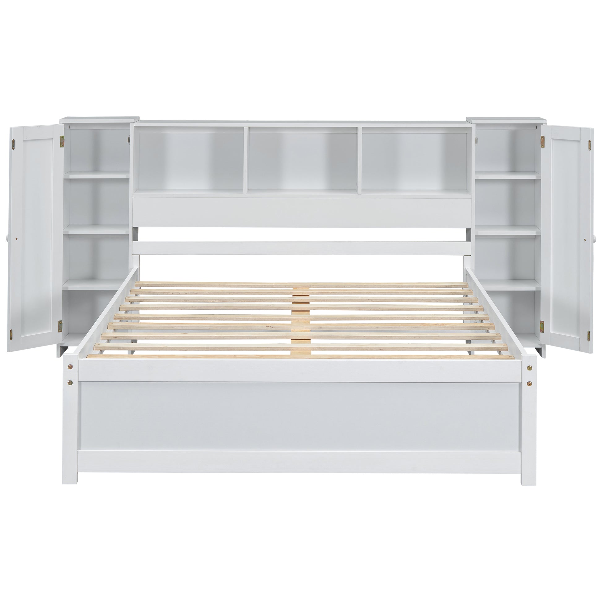 Full Size Platform Bed With Storage Headboard And Lockers, White Full Box Spring Not Required White Wood Bedroom Solid Wood Mdf