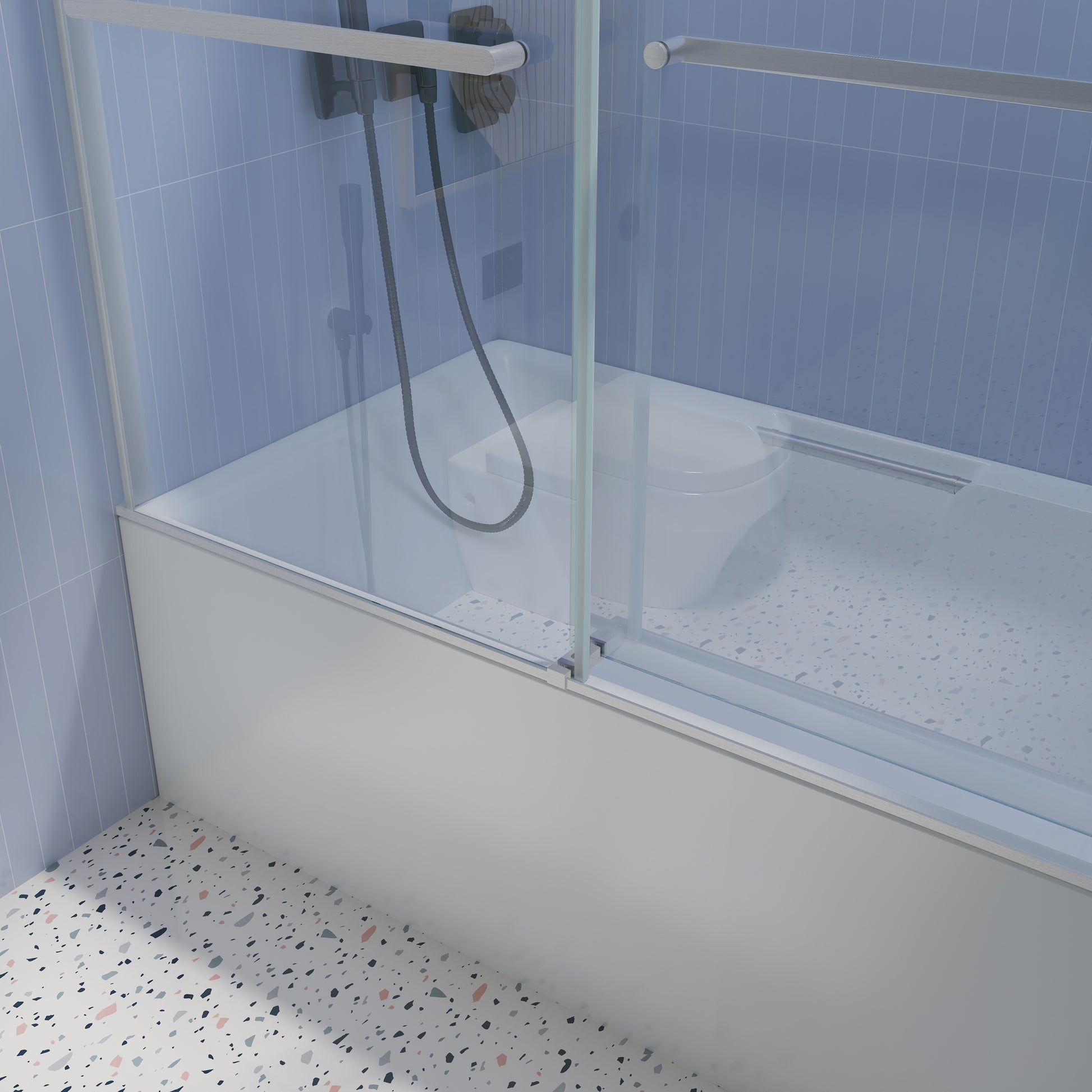 56 60In. W X 65'' H Frameless Double Sliding Tub Door, Bypass Tub Door Clear Glass Soft Closing, 23D02 T60Bn Brushed Nickel Brushed Nickel Stainless Steel