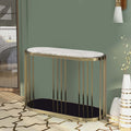 Kein 42 Inch Oblong Sofa Console Table, White Faux Marble Top, Steel Frame White Gold Marble Metal