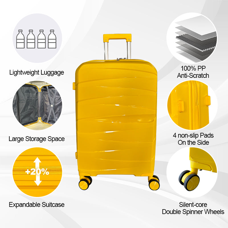 Hardside Luggage Sets 3 Pieces, Expandable Luggages Spinner Suitcase With Tsa Lock Lightweight Carry On Luggage 20Inch 24Inch 28Inch Antique Yellow Polypropylene