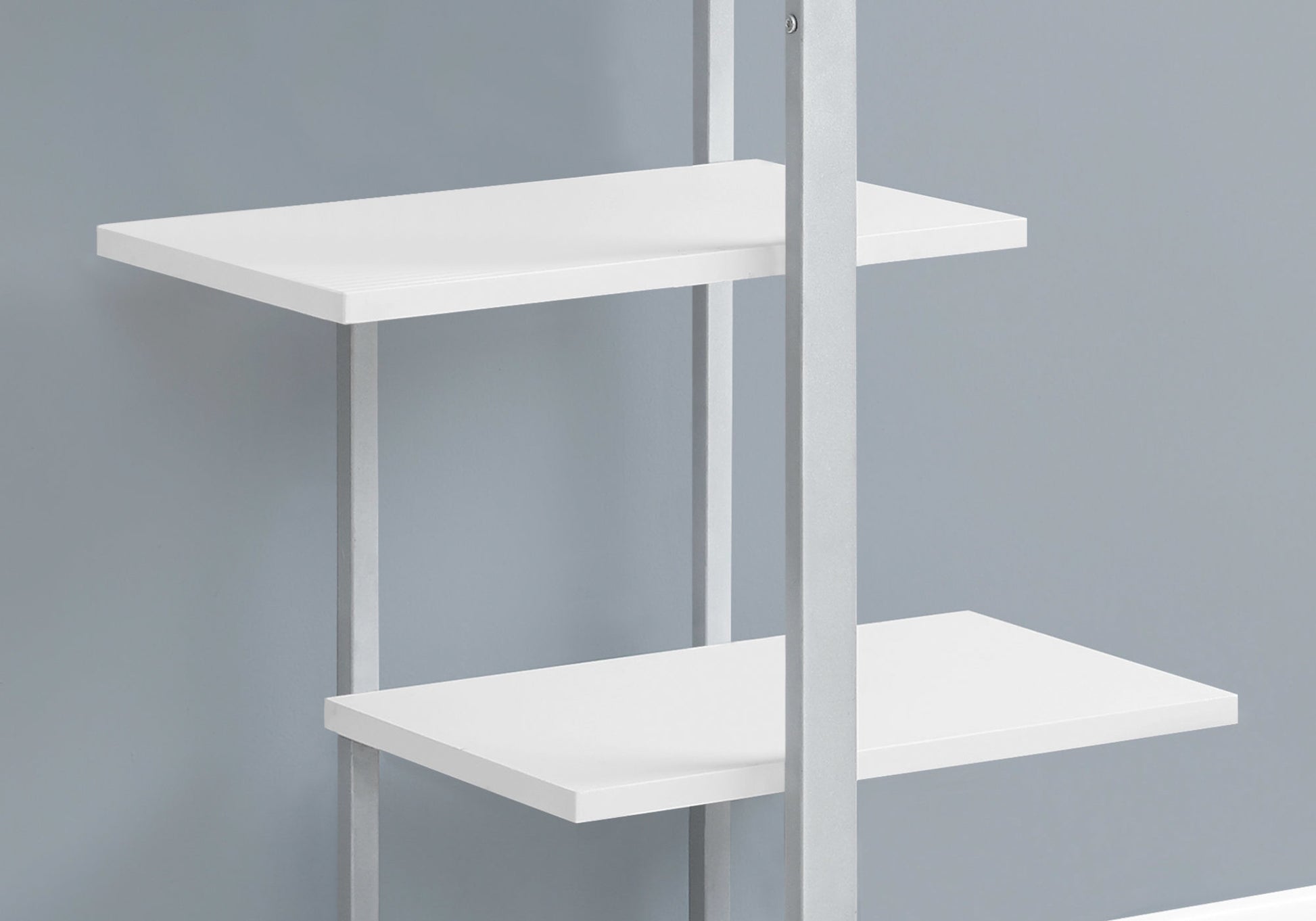 Bookshelf, Bookcase, Etagere, 5 Tier, 60"H, Office, Bedroom, White Laminate, Grey Metal, Contemporary, Modern White Mdf
