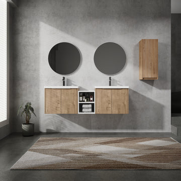 60" Wall Mounted Bathroom Vanity With Sink And Side Cabinet, Soft Close Doors,00112Imox1 0624Imox2 0612Gwh Combination Cabinet Kd Packing Imitative Oak Bathroom Modern Plywood Plywood