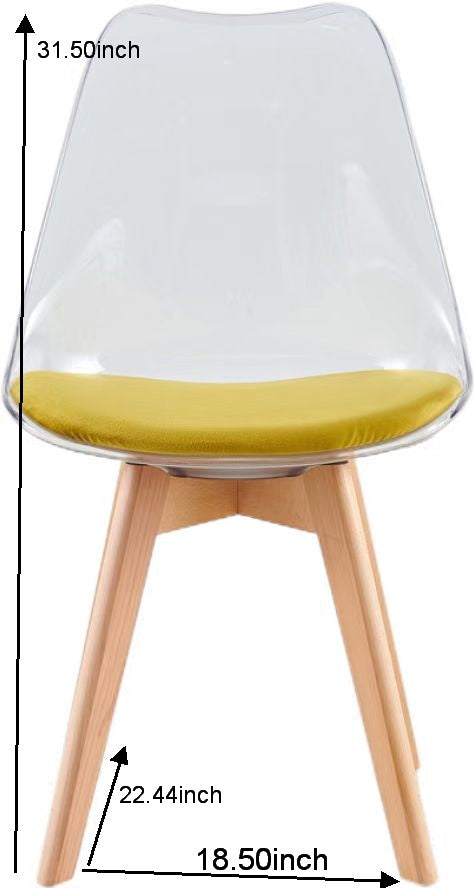 Wood Leg And Transparent Back Chair,Set Of 4,Dining Chair,Coffee Chair Transparent Wood Plastic