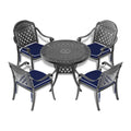 Cushions In Random Colors 5 Piece Set Of Cast Aluminum Patio Furniture With Cushions Yes Dining Set Black Seats 4 Rust Resistant Frame Water Resistant Cushion Garden & Outdoor Complete Patio Sets Aluminium