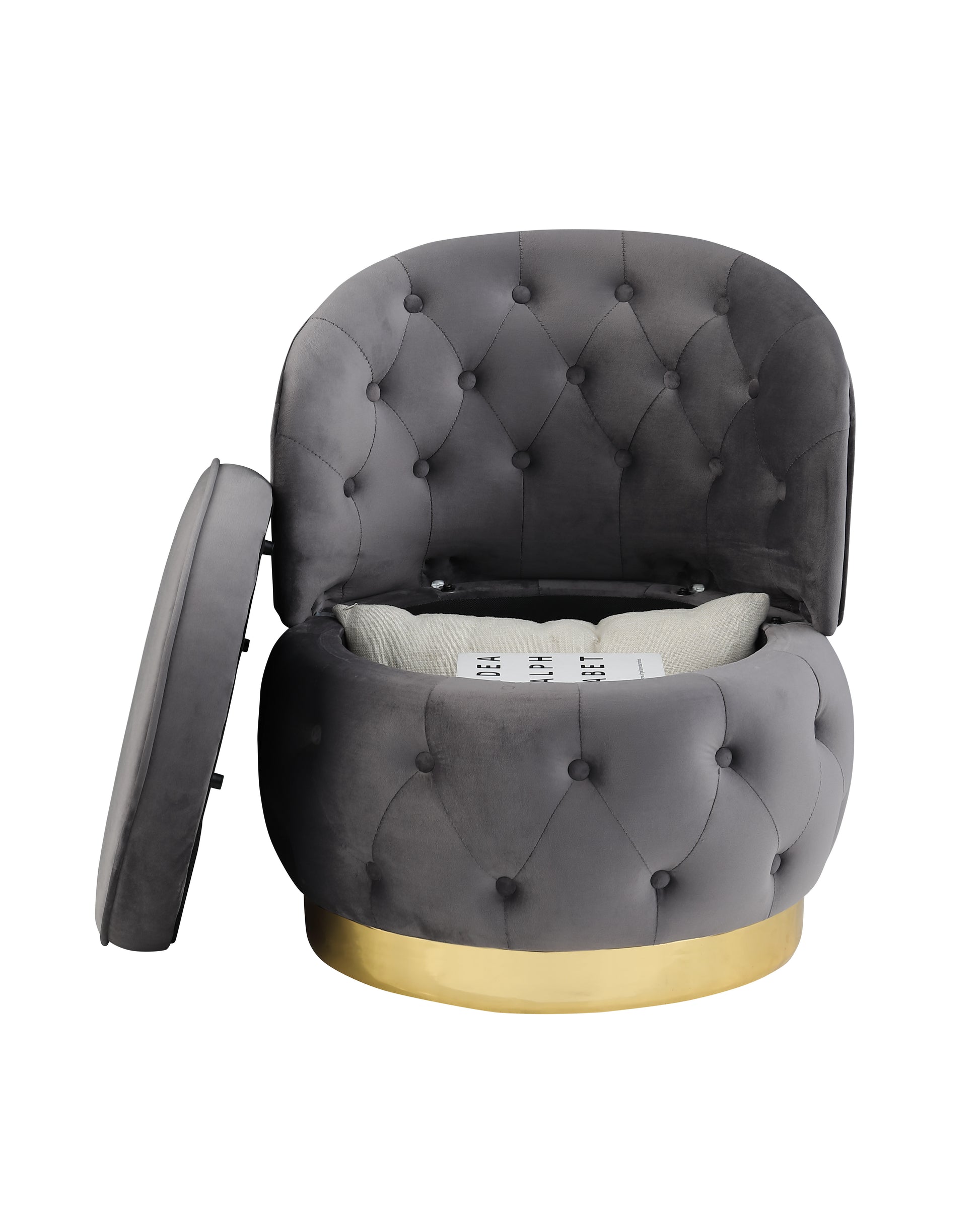 360 Degree Swivel Cuddle Barrel Accent Storage Chairs Gray Velvet