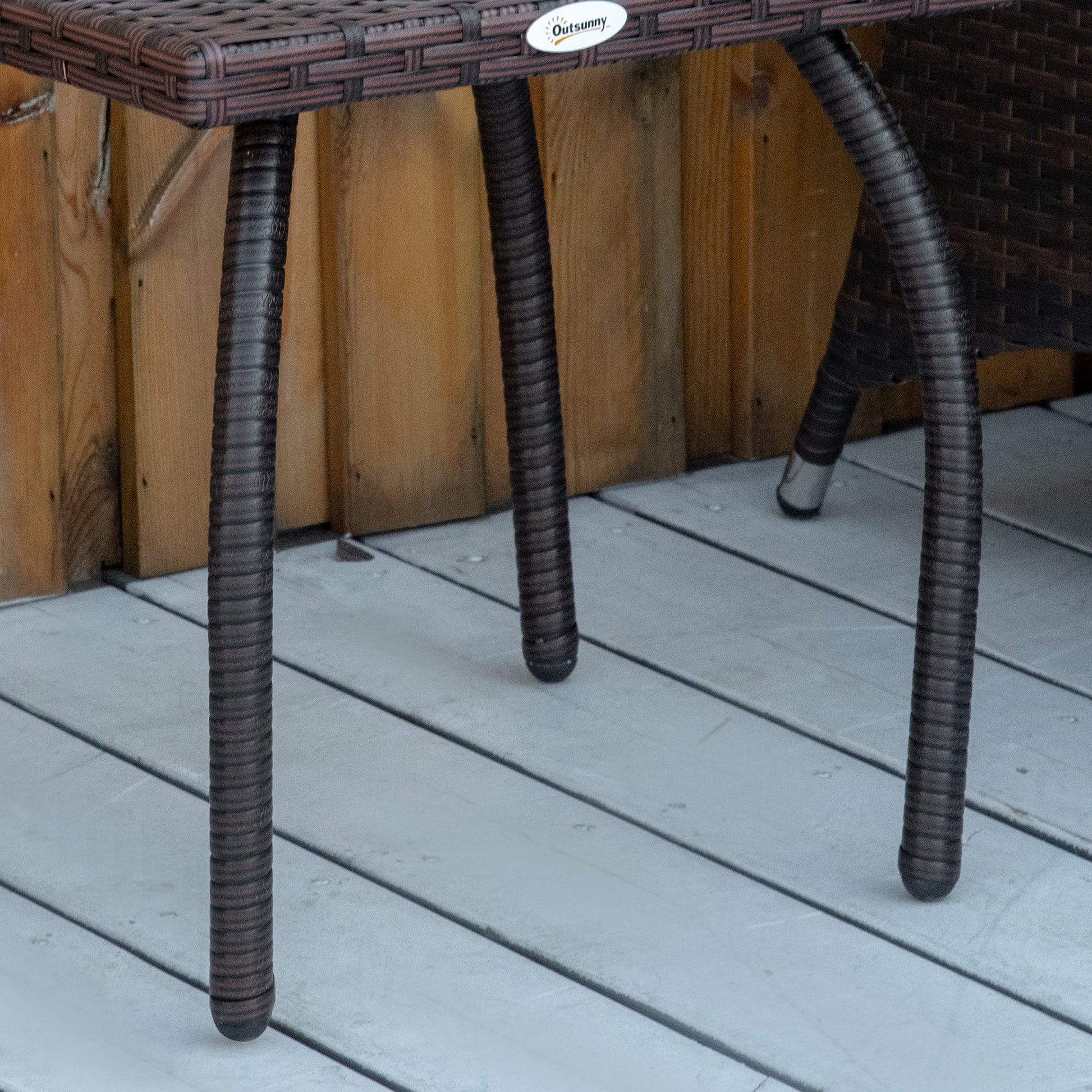 Outdoor Pe Wicker Side Table, Small Square Rattan End Table, All Weather Material Coffee Table For Garden, Balcony, Backyard, Brown Brown Steel