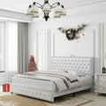 Queen Size Bed Frame With Star Projector Galaxy Light, Adjustable Upholstered Headboard With Diamond Button, Usb Charger, Music Speaker, Pu Leather White Pu Mdf Metal