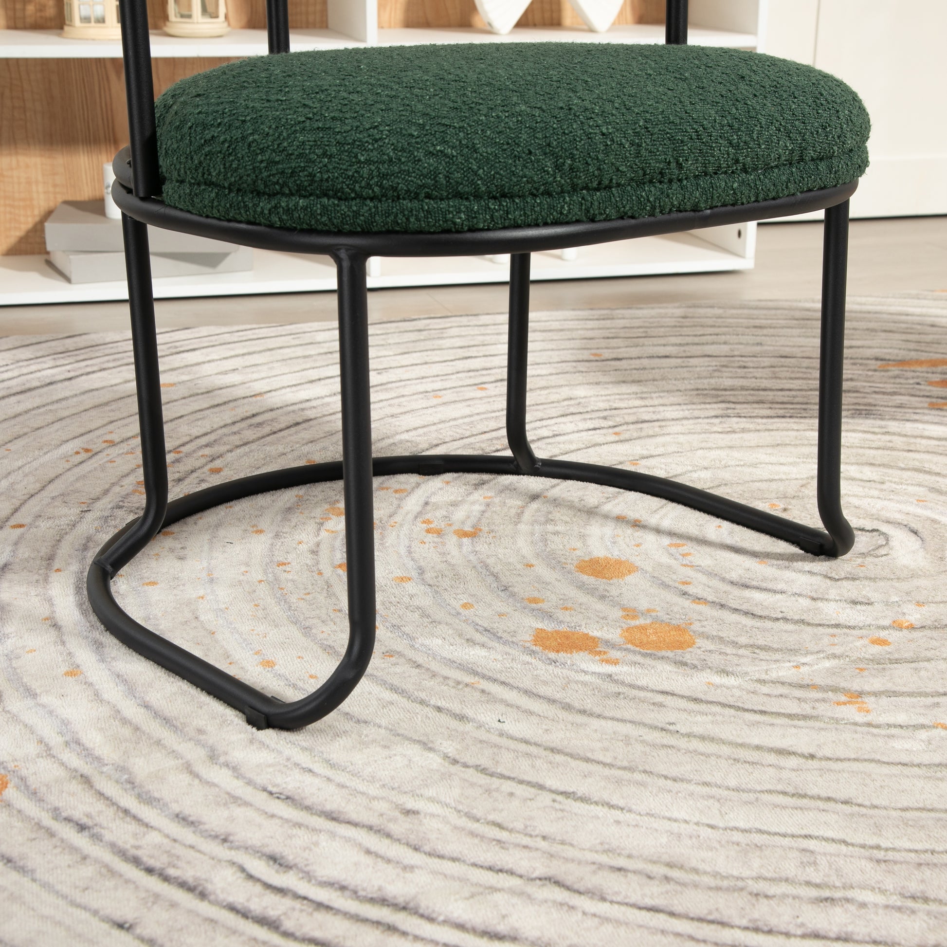 Coolmore Boucle Dining Chairs Set Of 2, Mid Century Modern Curved Backrest Chair, Round Upholstered Kitchen Chairs Emerald Boucle Emerald Foam Mdf Metal