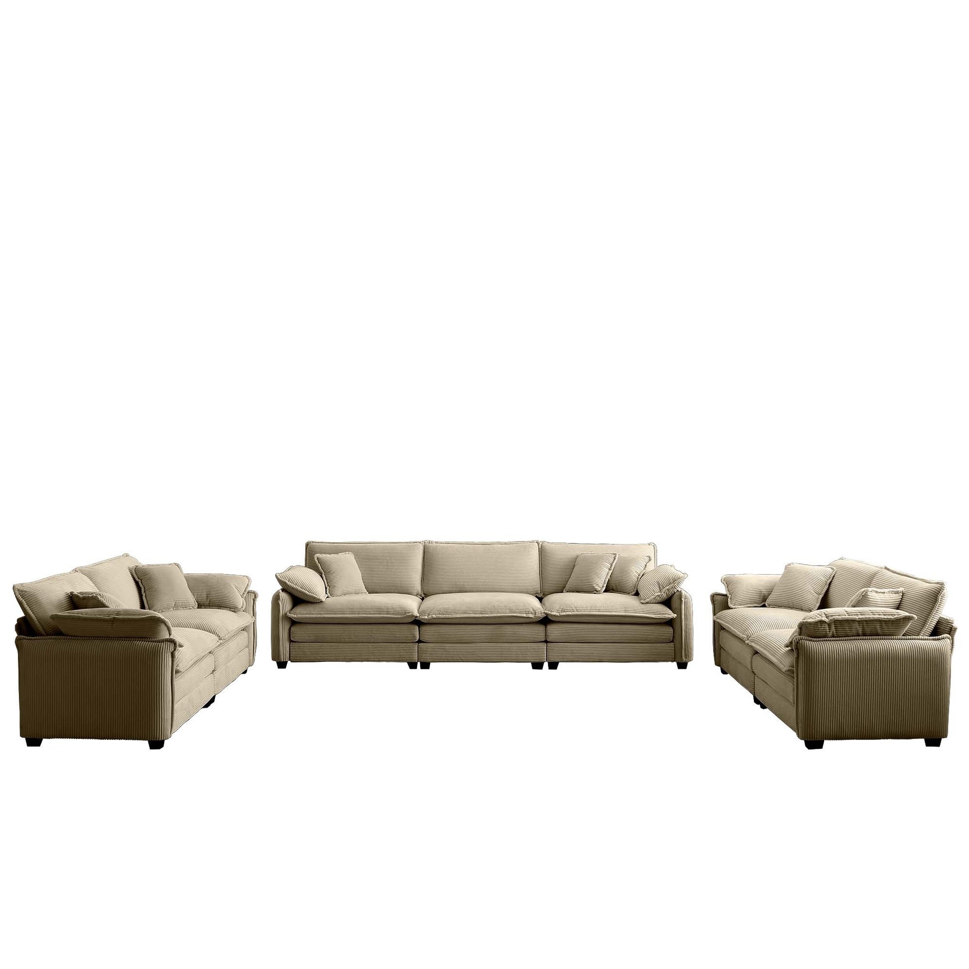 Modern Living Room Sofa 3 Pieces Set, Two 2 Seater Sofas And One 3 Seater Sofas, Upholstery Large Deep Seat Sofa With Sofat Cushion And Pillowss,Tan Corduroy Tan Corduroy 7 Seat