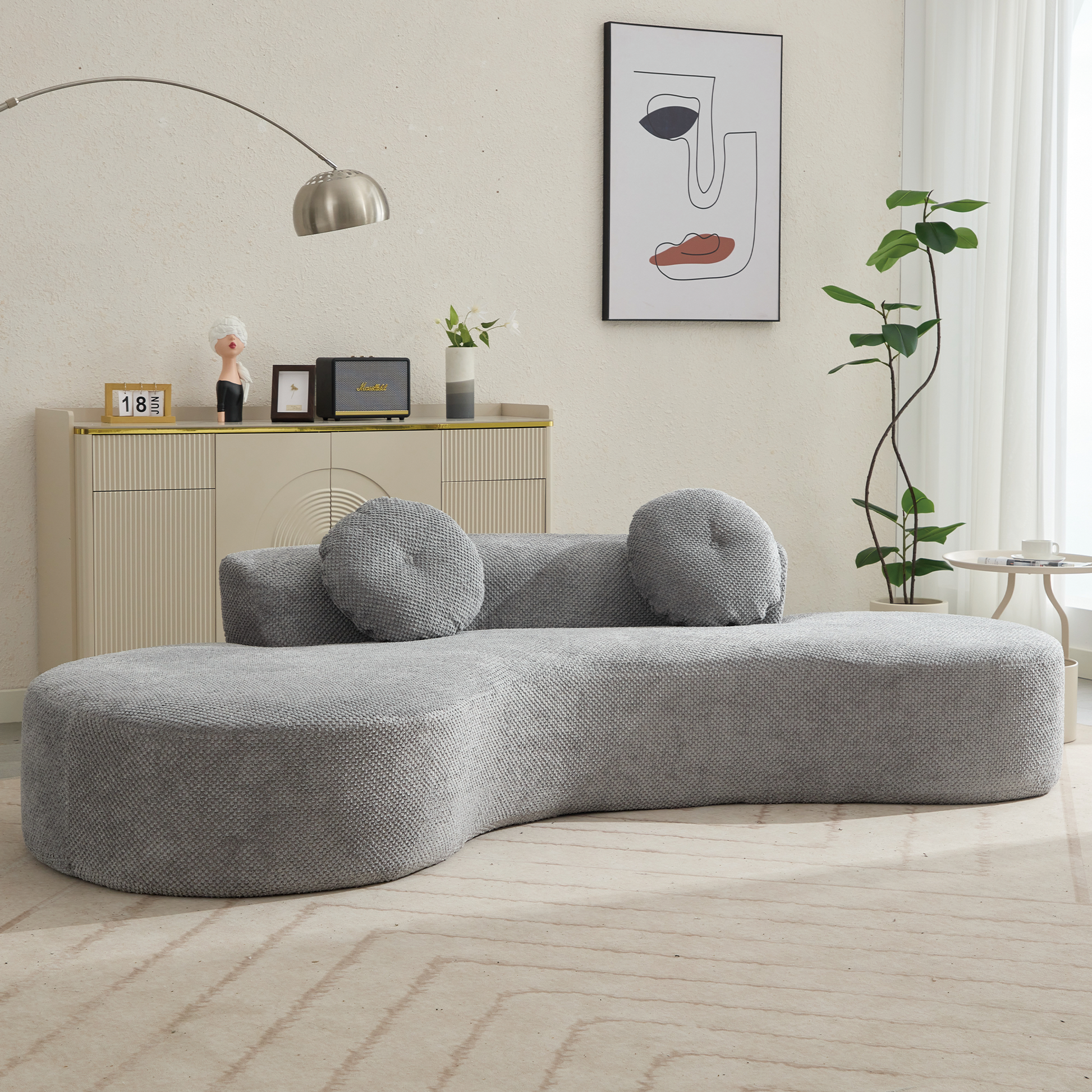 Arrived 105.5''Curved Sofa, Modern Minimalist Sofa, Cloud Couch Sofa 3 4 Seater Couch With 2 Pillows,Bedroom, No Assembly Required, Point Shaped Corduroy, Anti Wrinkle Gray Gray Polyester Primary Living Space Tight Back Soft Modern Foam Upholstered 3