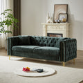 Chenille Pull Buckle Design Sofa For Living Room,Buttons Tufted With Copper Nail Decoration Armrest, Modern Couch Upholstered Button And Metal Legs Green Foam Chenille 5 Seat