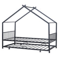 Twin Size Metal House Bed With Twin Size Trundle, Black Twin Black Metal