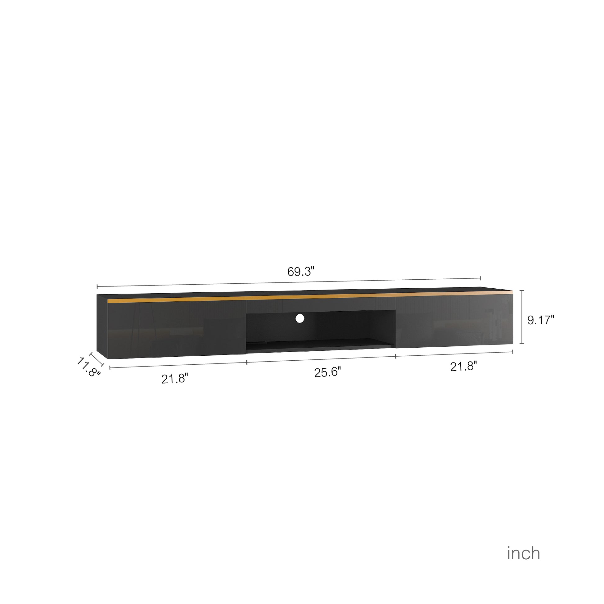 Floating Tv Stand Wall Mounted With 16 Color Leds,69" Modern Tv Stand, Floating Tv Cabinet Entertainment Center For 55 60 65 Inch Tv,Black Black 60 69 Inches Mdf