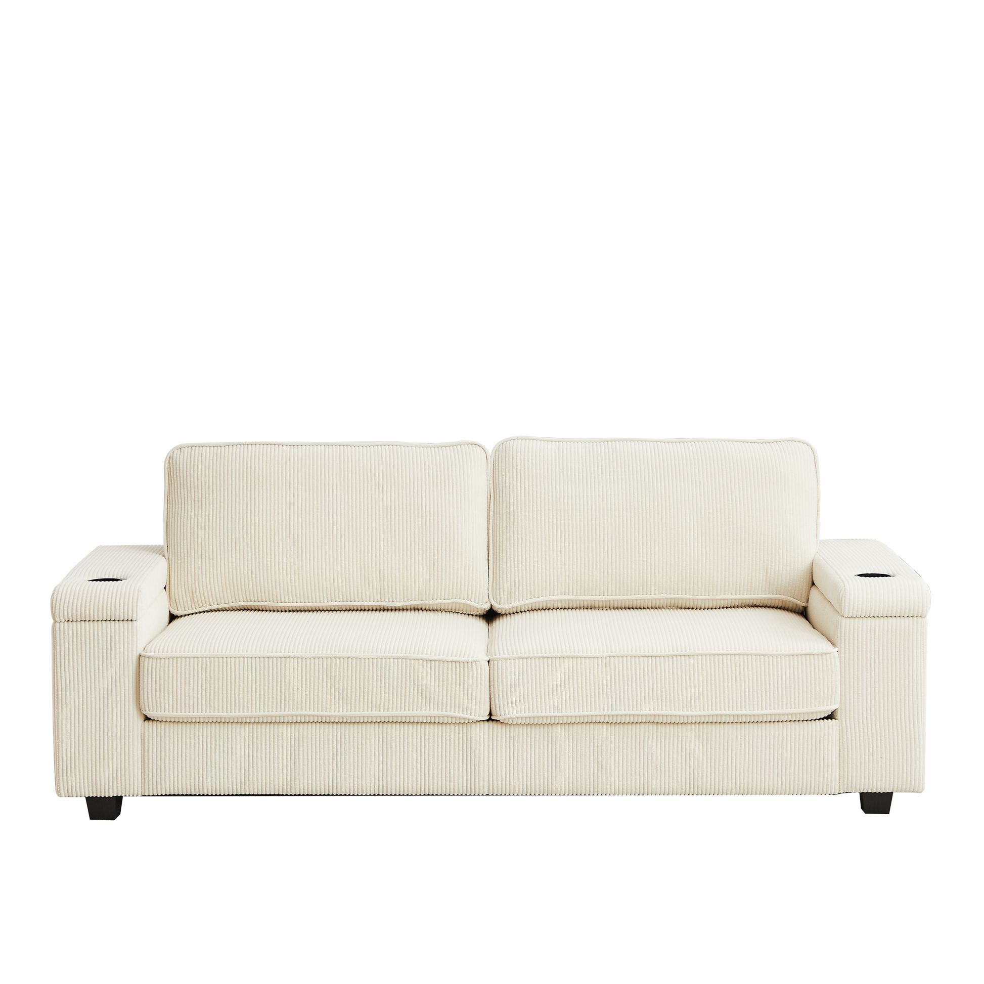 86.5 Inch Sofa Couch Deep Seat Sofa With Two Storage Spaces, T Pyce Charging Portsusb Charging Ports & 2 Cup ,Corduroy 3 Seater Couch, Modern Sofas For Living Room Beige Foam Corduroy 3 Seat