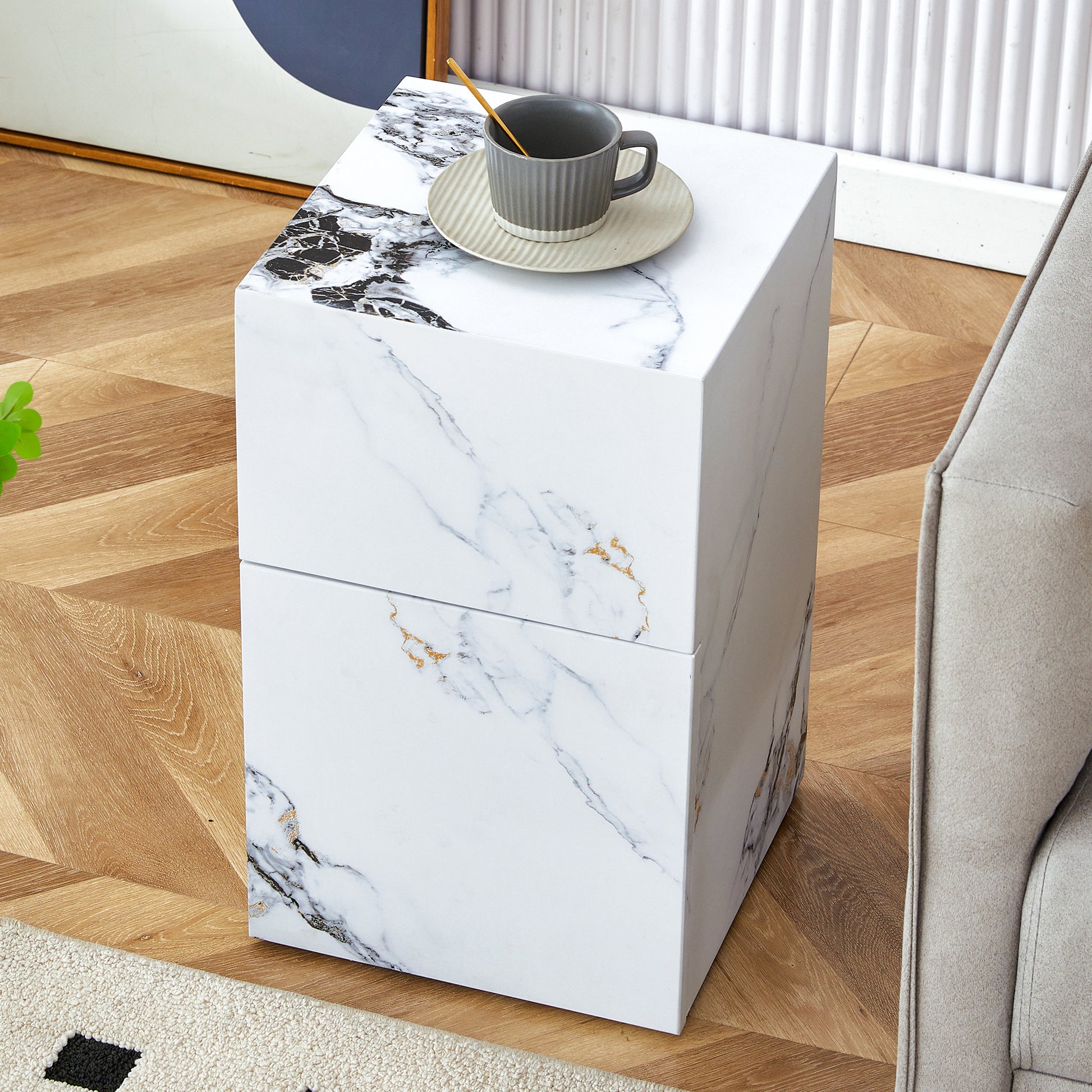 Compact Mdf Coffee Table: 11.81X11.81X19.69 Inches, Stylish Texture Design White Mdf