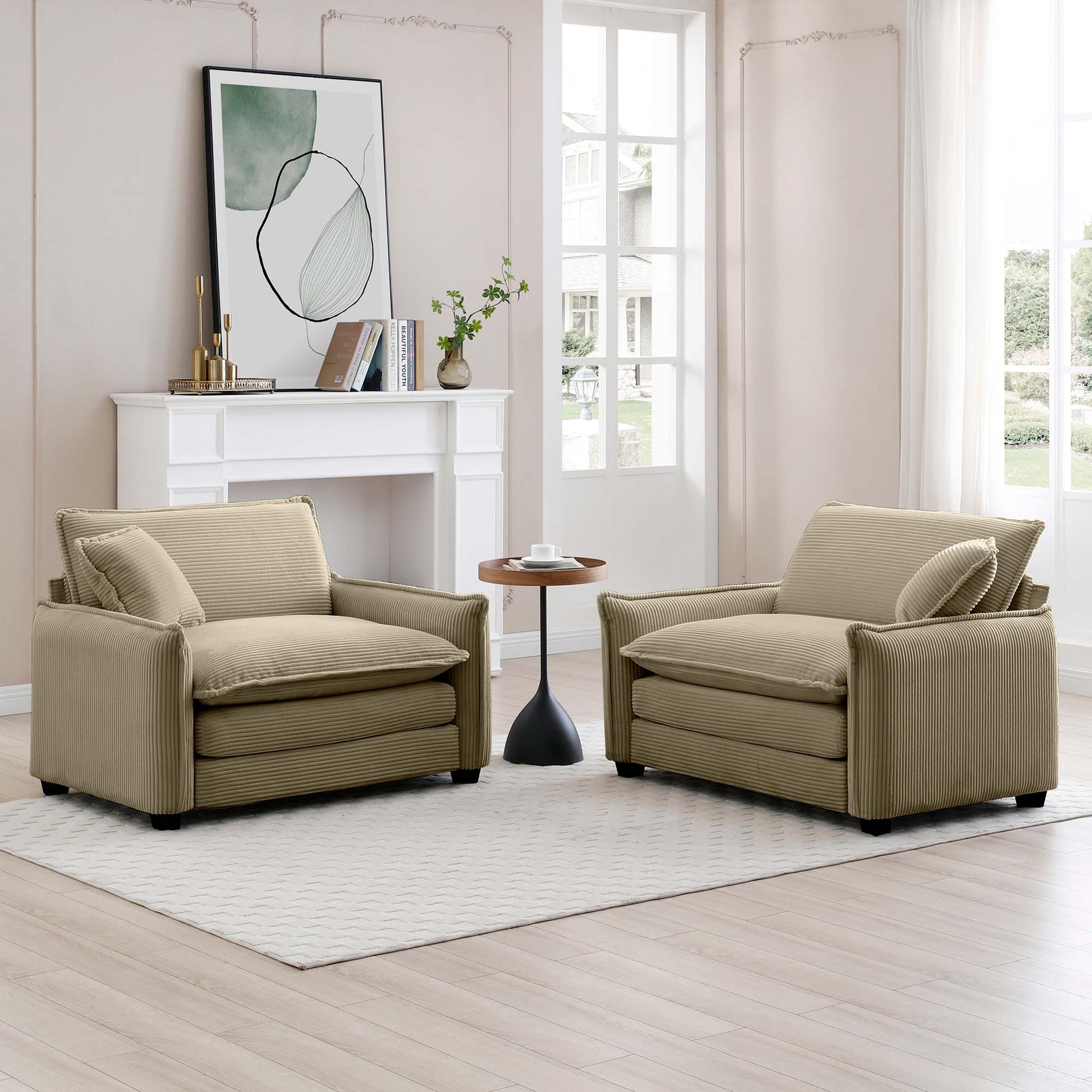 Tan Corduroy,Luxurious And Sophisticated Deep Seated Sofa Set With Two Single Deep Seat Sofa Suitable For Living Room And Office Tan Corduroy 2 Seat