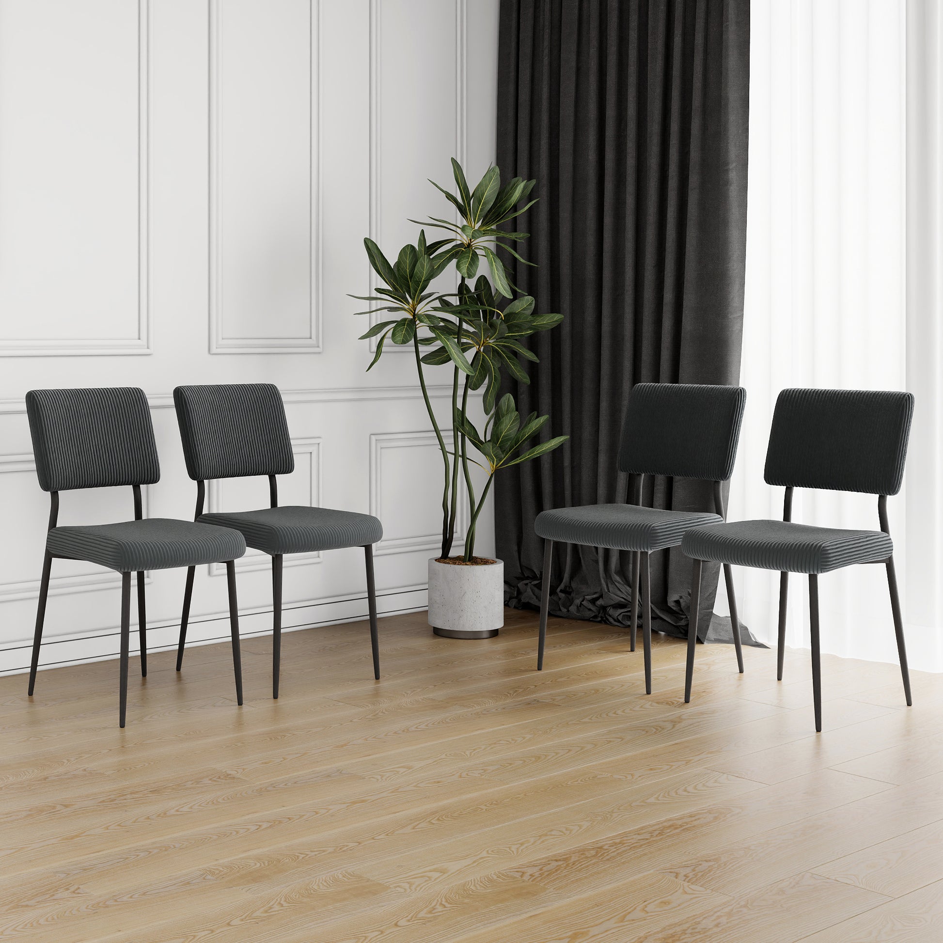 Modern Grey Simple Velvet Dining Chair Fabric Upholstered Chair Family Bedroom Stool Back Dressing, White Round Table Set, Chair Black Metal Legs Set Of 5 White Mdf