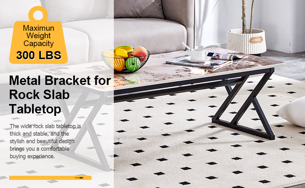 A Modern Minimalist Style Marble Patterned Coffee Table With Black Metal Legs. Computer Desk. Game Table. Tea Table. Ct Xx White Black Sintered Stone