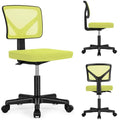 Low Back Mesh Armless Office Chair,Swivel Rolling Computer Chair No Arms With Lumbar Support, Green Green Metal