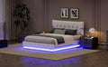 Upholstered Platform Full Size Hydraulic Storage Bed, Lift Up Storage Bed With Rgb Led Light, Pu Leather Headboard And Footboard, No Box Spring Needed, White Full White Wood Metal
