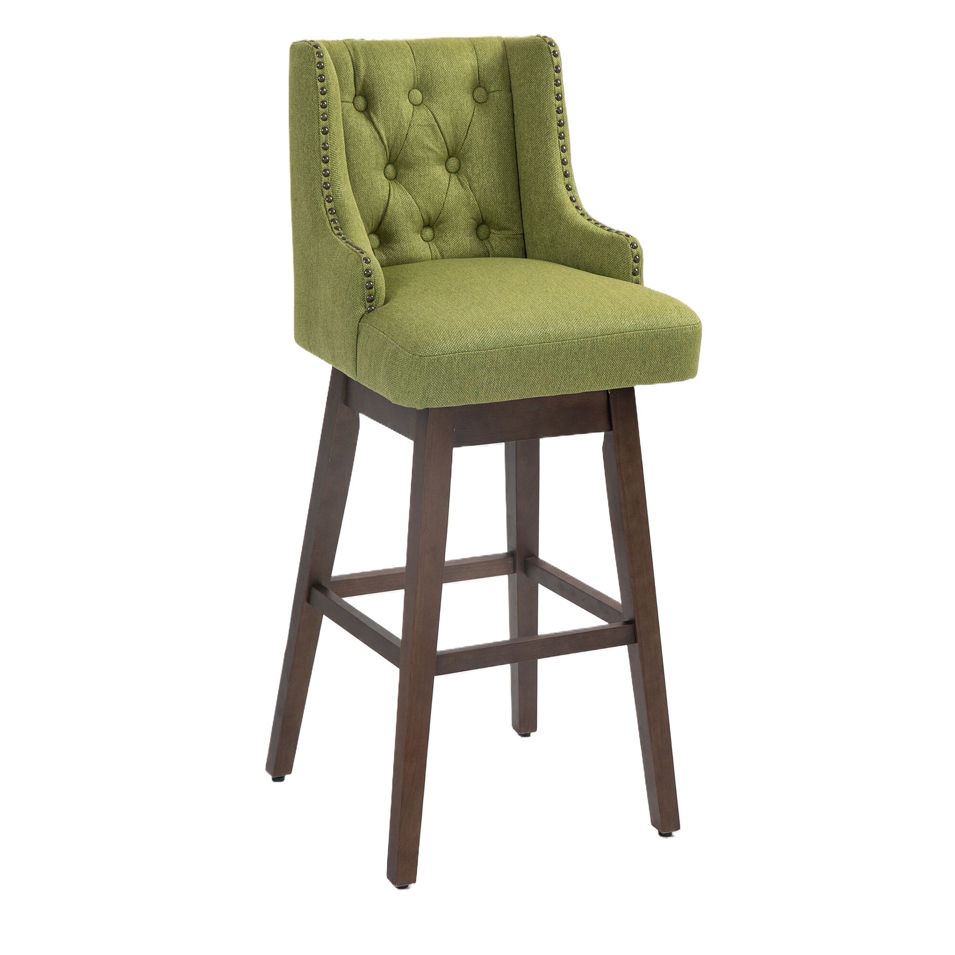 Coolmore Bar Stools Set Of 2 Counter Height Chairs With Footrest For Kitchen, Dining Room And 360 Degree Solid Wood Legs Swivel Bar Stools Set Of 2 Olive Linen Olive Foam Linen