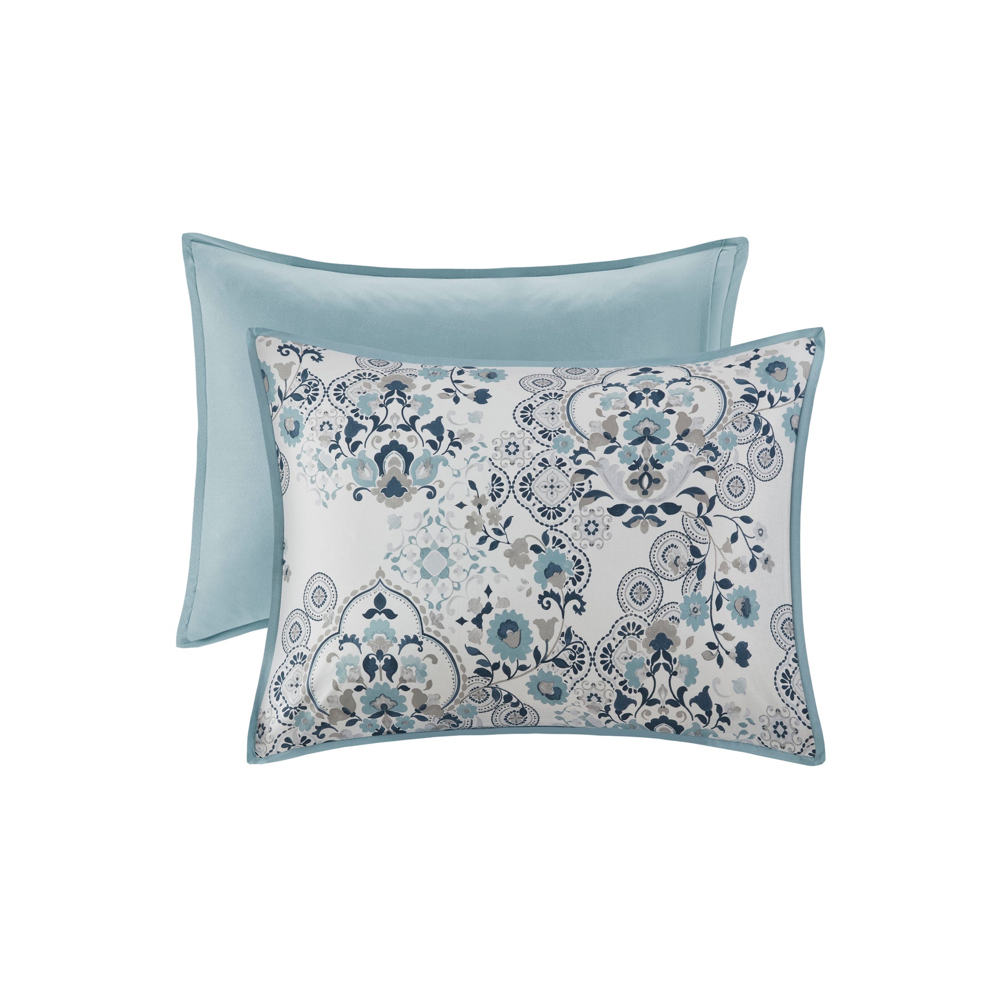 3 Piece Floral Printed Cotton Comforter Set Blue King Cal King King Blue Cotton