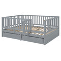 Full Size Wood Daybed With Fence Guardrails And 2 Drawers, Split Into Independent Floor Bed & Daybed, Gray Old Sku :Lp000882Aae Full Gray Solid Wood Mdf