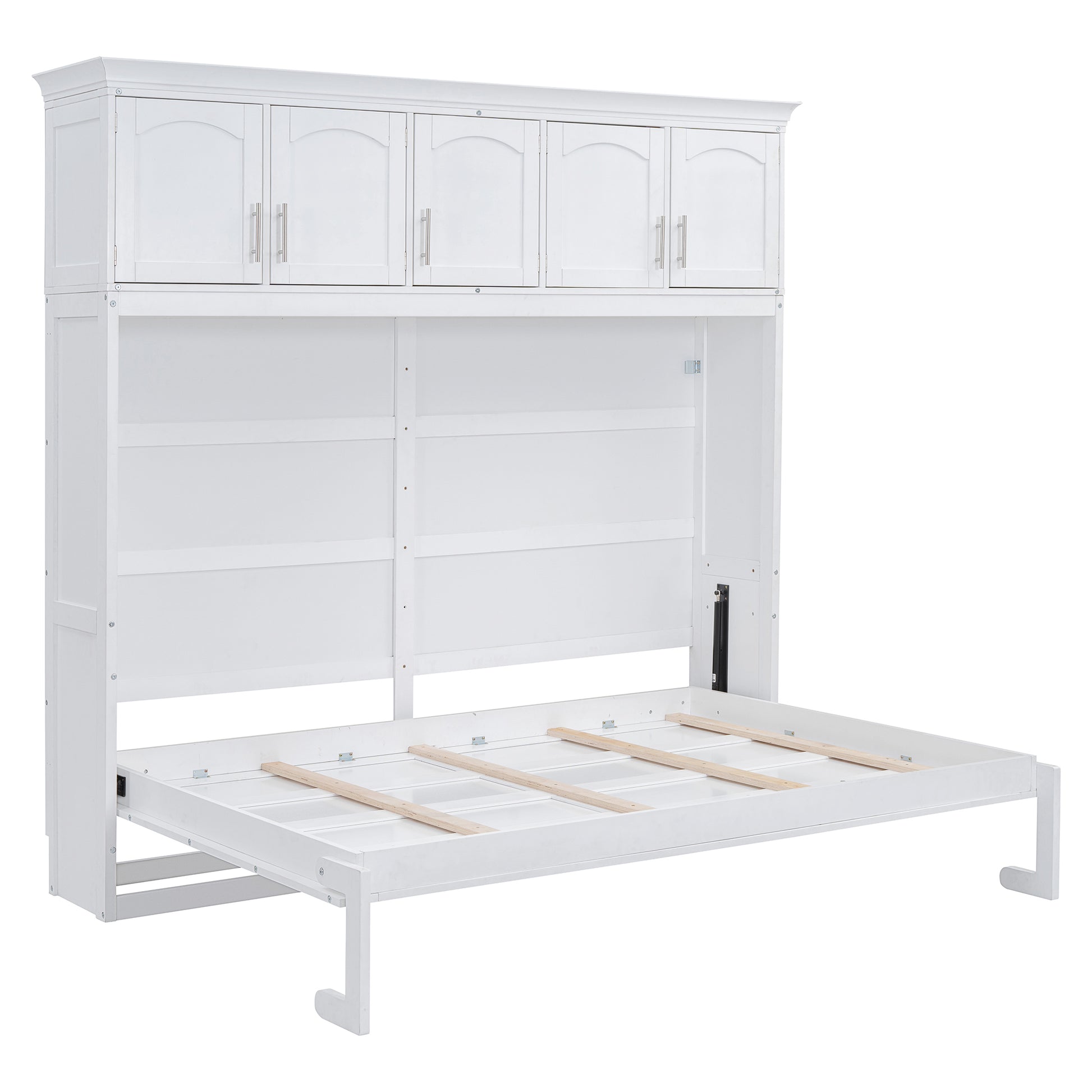 Queen Size Murphy Bed Wall Bed With Top Cabinets,White Queen White Plywood