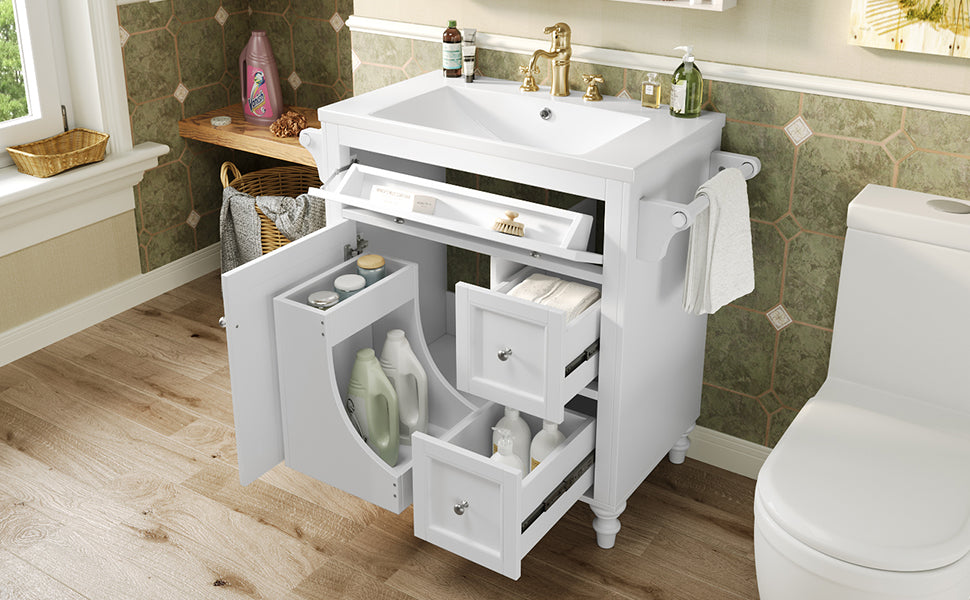 30'' Bathroom Vanity With Top Sink, Modern Bathroom Storage Cabinet With 2 Drawers And A Tip Out Drawer, Single Sink Bathroom Vanity Same As N710S130001K White Bathroom Modern Solid Wood Mdf Resin