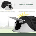 Outsunny Pop Up Tent, Instant Camping Tent With Porch And Carry Bag, 3000Mm Waterproof, For 2 3 People, Black, Poles Included Black Polyester