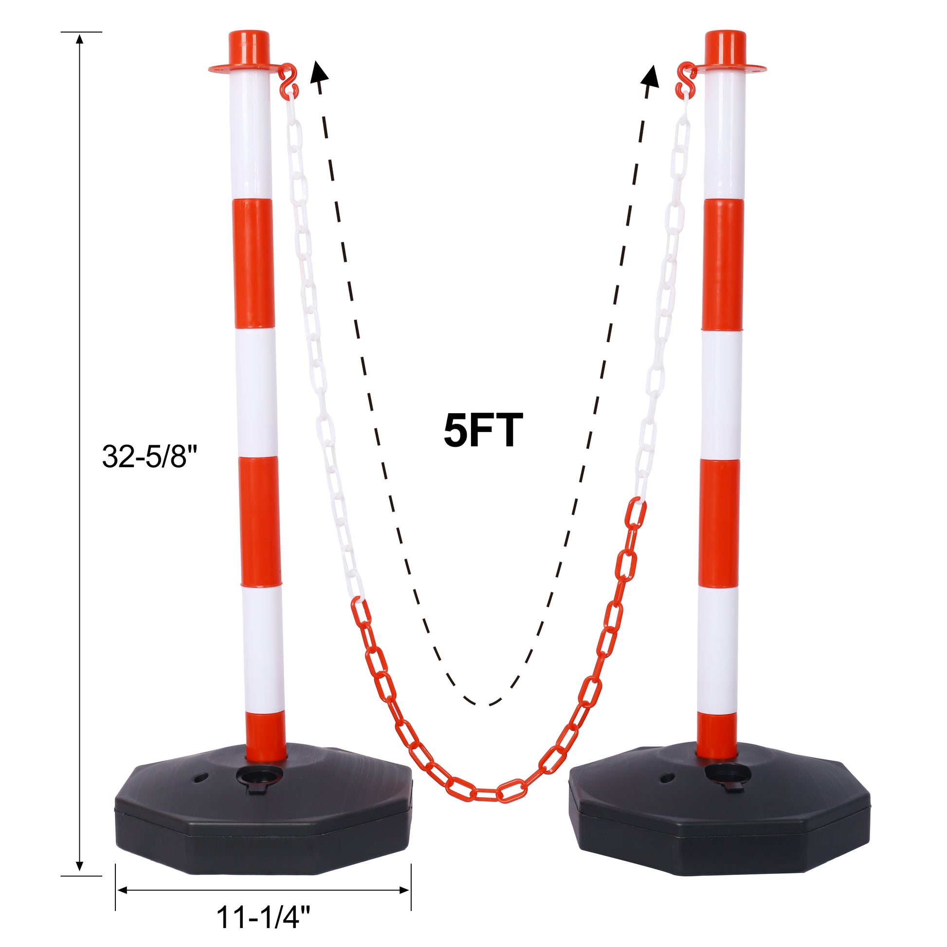 6 Pack Traffic Delineator Post Cones With Fillable Base, Adjustable Plastic Safety Barrier With 5Ft Plastic Chain, Outdoor And Indoor Crowd Control Stanchion For Traffic Control And Warning W R White Red Plastic