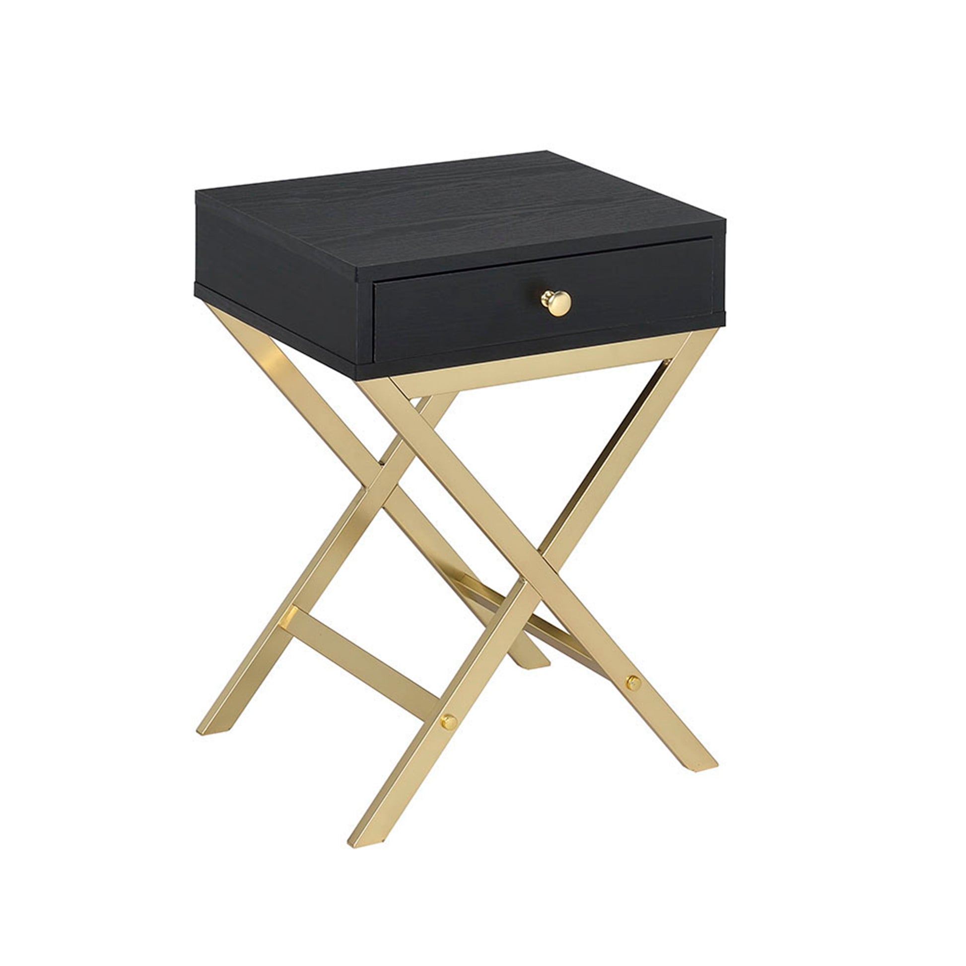 Coleen Black & Brass Finish Accent Table Black Metal,Pvc