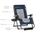 Outsunny Foldable Outdoor Lounge Chair With Footrest, Oversized Padded Zero Gravity Lounge Chair With Headrest, Side Tray, Cup Holders, Armrests For Camping, Lawn, Garden, Blue Blue Steel
