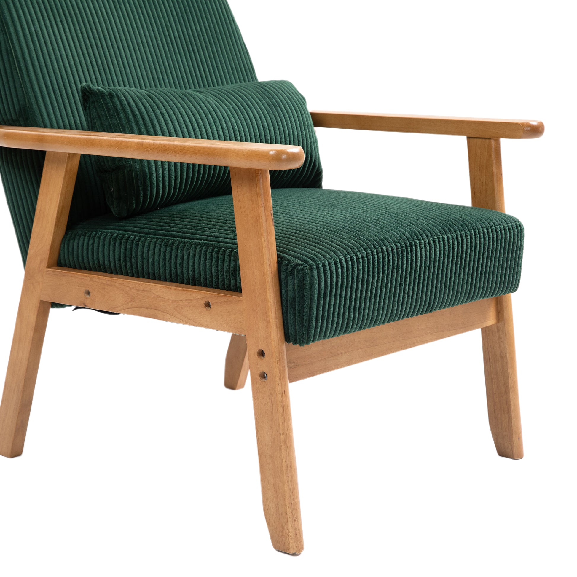 Leisure Chair With Solid Wood Armrest And Feet, Leisure Chair, Wood Frame, Velvet, L, Solid Rubber Wood Legs, Mid Century Modern Accent Chair, For Living Room Bedroom Studio Chair Emerald Corduroy