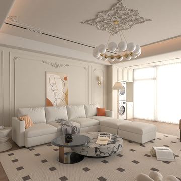 Modern Large Sectional Sofa, U Shape Modular Sectional Couch With Storage Function,123" Sofa Bed With Ottoman,6 Seat Sectionals Chaise For Living Room,Chenille Antique White Fabric 6 Seat