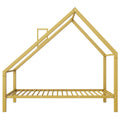 Twin Size Metal House Platform Bed With Roof And Chimney, Gold Box Spring Not Required Twin Gold Metal Bedroom Bed Frame Metal