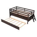 Low Loft Bed Twin Size With Full Safety Fence, Climbing Ladder, Storage Drawers And Trundle Espresso Solid Wood Bed Espresso Solid Wood