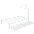 Twin Size Metal Platform Bed With Two Drawers,House Shaped Headboard Design, White Twin White Metal