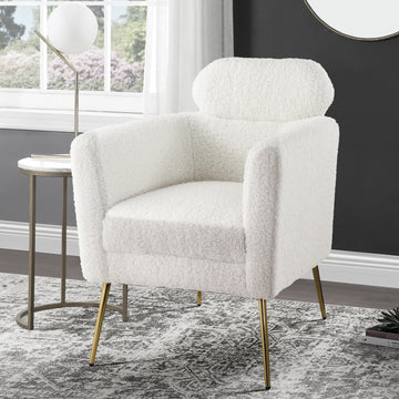 White And Gold Tight Back Accent Chair White Primary Living Space Modern Wood Fabric