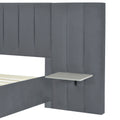 Full Size Upholstered Platform Bed With Big Headboard, Bedroom Furniture, Velvet, Gray Full Gray Plywood