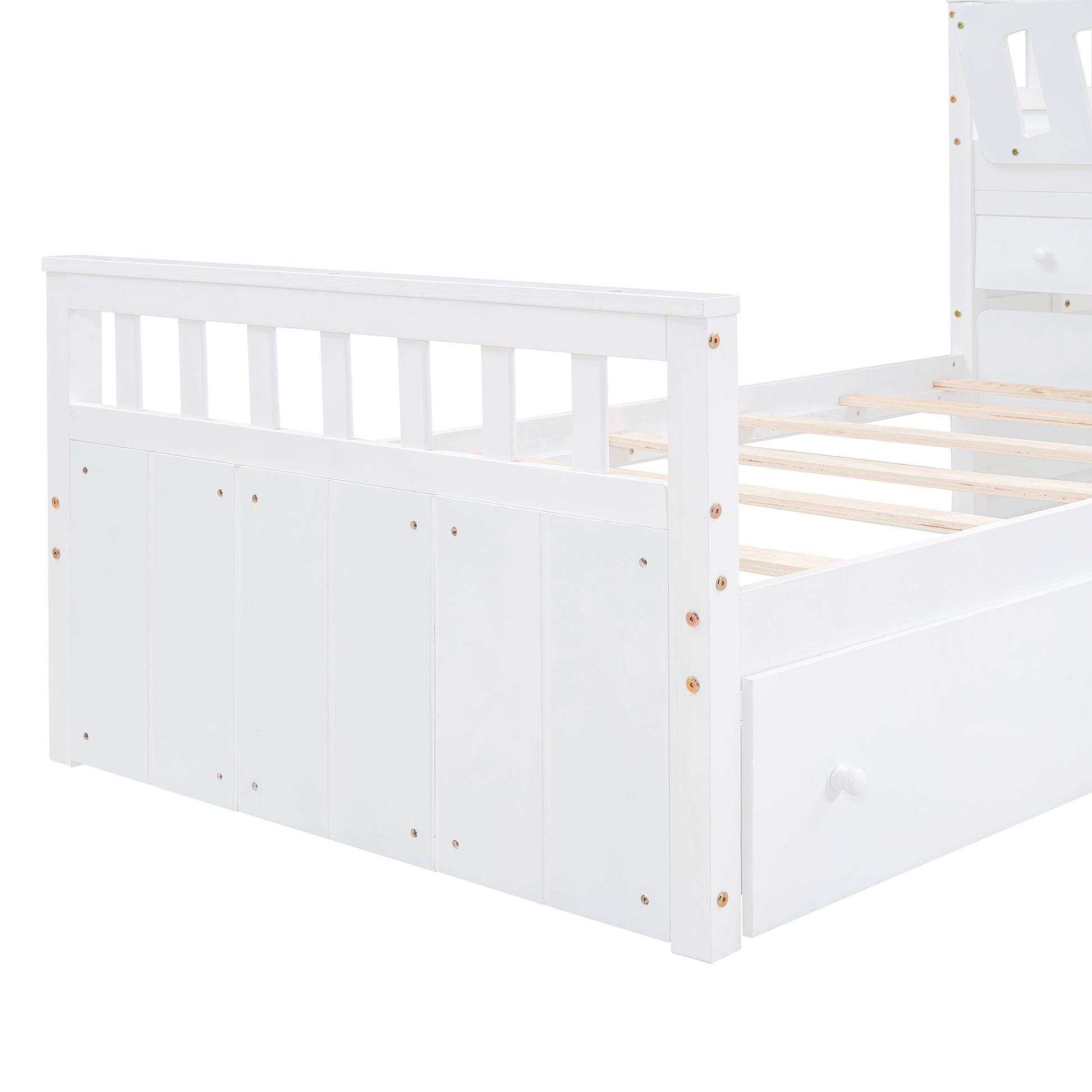 L Shaped Space Saving Twin Loft And Twin Platform Bed With 7 Drawers And Full Guardrails White Twin White Solid Wood