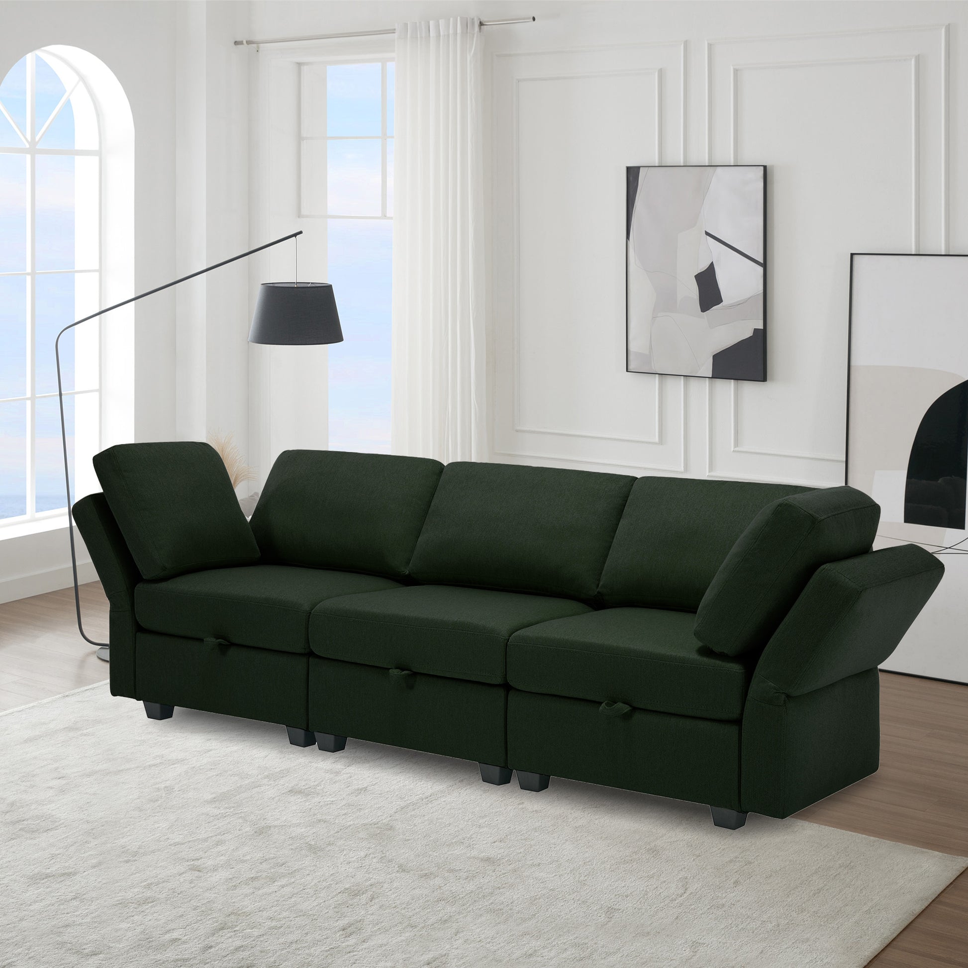 Oversized Modular Sectional Convertible Fabric Sofa Set,Extra Large Sectional Storage Seat Couch For Living Room, 3 Seat Modern Modular Sofa Green Green Polyester 3 Seat
