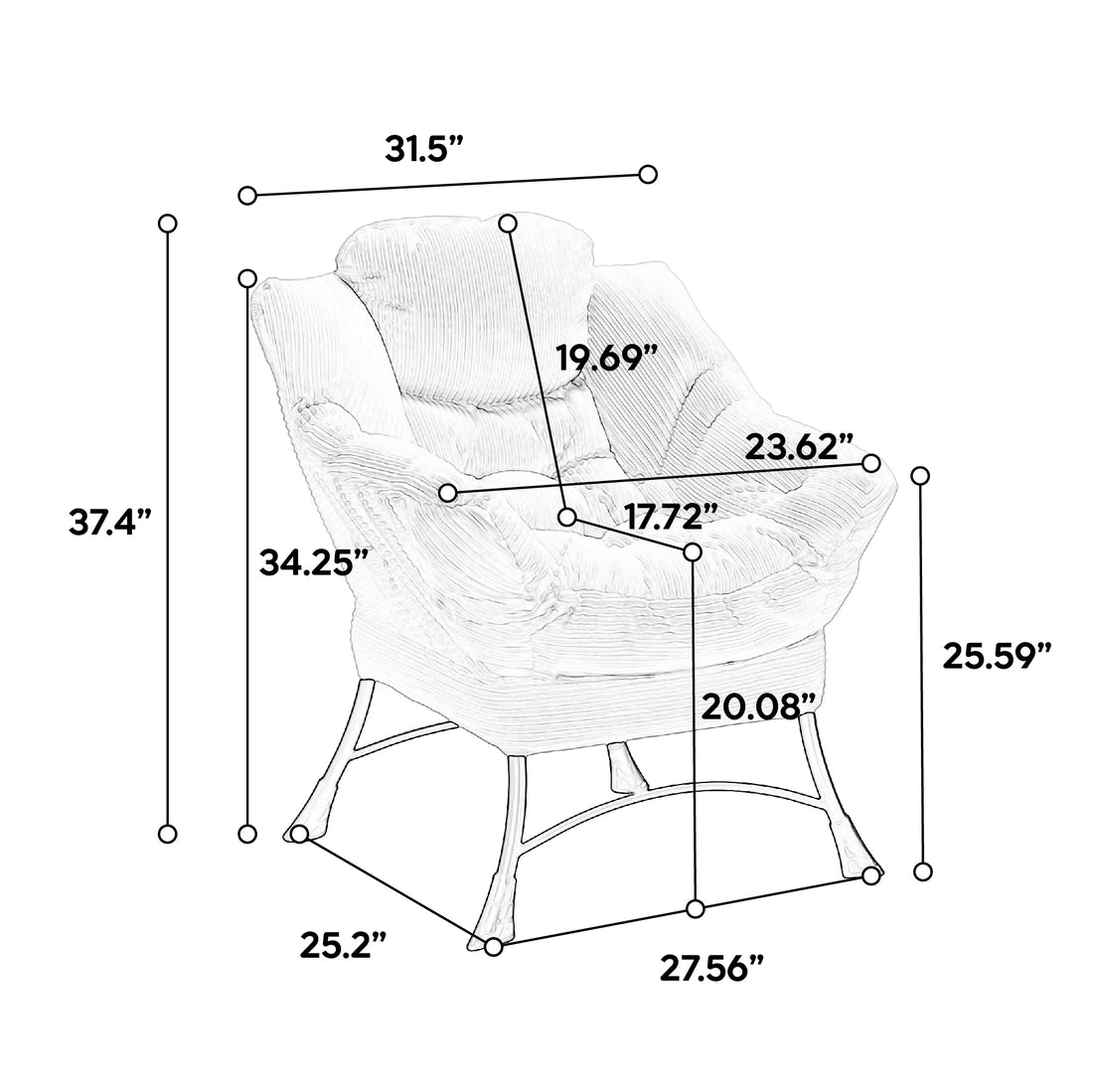 Lazy Chair With Ottoman, Modern Lounge Accent Chair With Armrests And A Side Pocket, Leisure Upholstered Sofa Chair Reading Chair With Footrest For Small Space, Corner Chair White White Cotton Steel