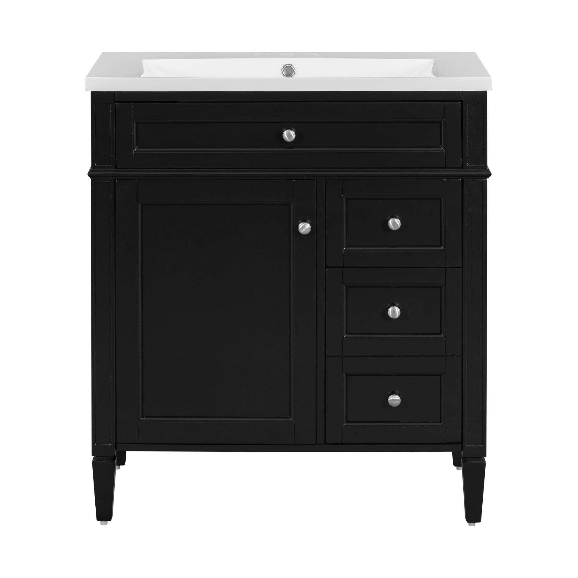 30'' Bathroom Vanity With Top Sink, Modern Bathroom Storage Cabinet With 2 Drawers And A Tip Out Drawer, Single Sink Bathroom Vanity Black Bathroom Solid Wood Mdf