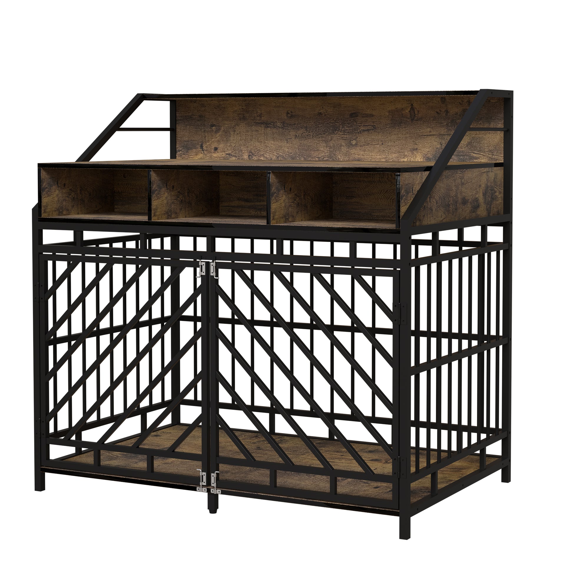43.3 Inch Dog Crate Furniture For Large Dogs,Wooden Dog Crate With Divider,Double Door Dog Kennel With Three Drawers Storages,Heavy Duty Dogs Decorative Pet House For Large Medium Dogs ,Rustic Brown