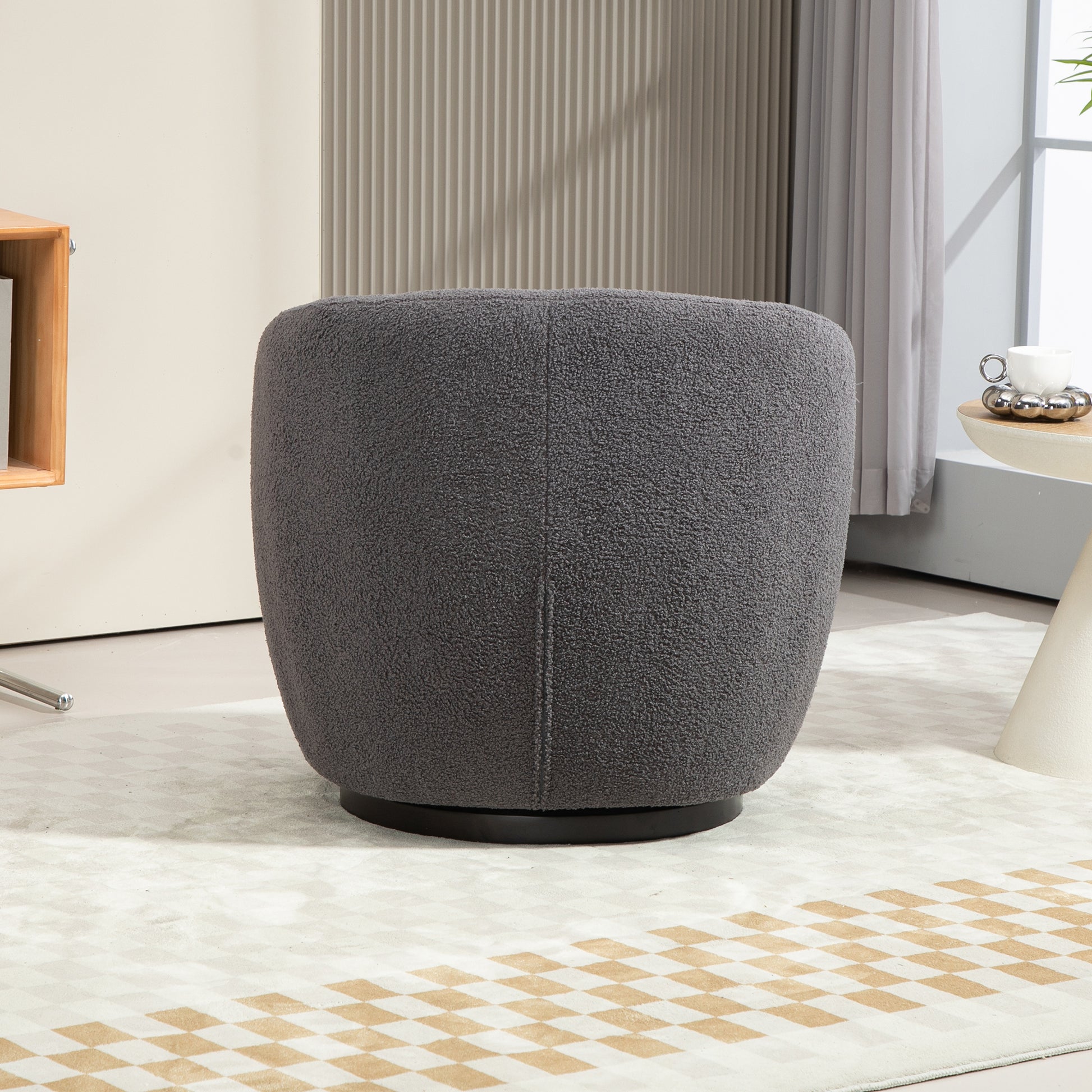 Upholstered Swivel Barrel Armchair With Storage Modern Living Room Side Chair For Bedroom Office Reading Spaces Teddy Fabric Grey Grey Foam Upholstered
