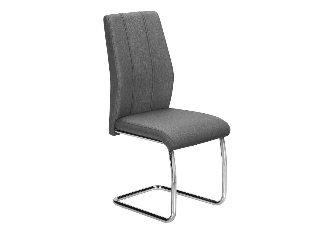 Dining Chair, Set Of 2, Side, Upholstered, Kitchen, Dining Room, 39" Height, Grey Fabric, Chrome Metal, Contemporary, Modern Grey Foam Polyester