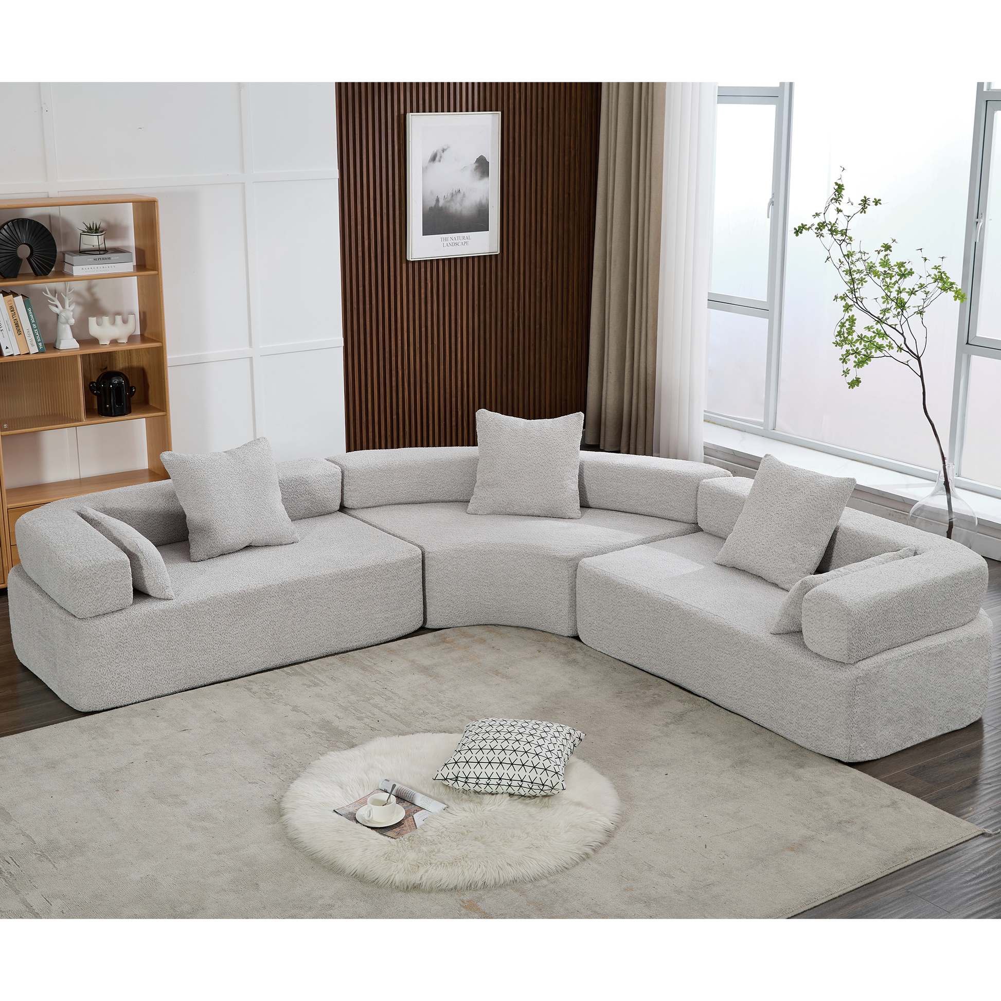 Arrived Oversized Combination Sofa,Curved Sofa,Upholstered 4 Seater Couch For Living Room, Modern Modular 3 Piece Free Combination, Semicircular Modular Sofaboucle, Gray Gray Polyester Primary Living Space Soft Tight Back Modern Square Arms Foam