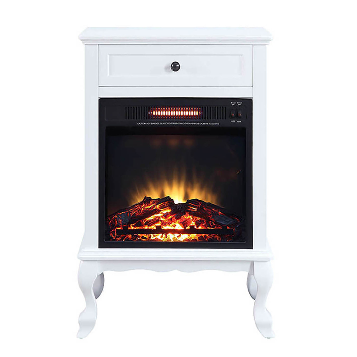 White 1 Drawer Fireplace With Queen Ann Leg Electric White Primary Living Space Freestanding Wood Electric