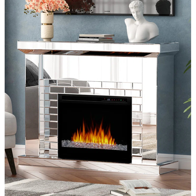 44'' W Electric Fireplace With Silver Mirrored Mantel Silver 400 Primary Living Space Modern Yes Freestanding Metal Synthetic Wood Mirror Electric